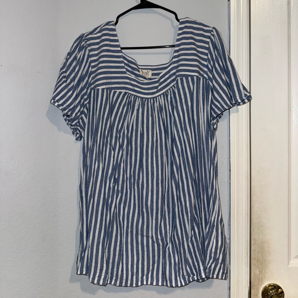Navy and White Striped Blouse